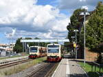Bisingen am 18.08.2020 mit VT 202 als HzL in Richtung Tübingen und VT 210 als HzL in Richtung Balingen